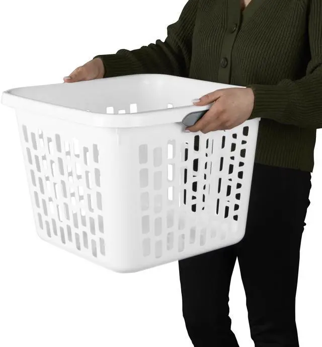 Alt view image 4 of 6 - Sterilite Small 1.5 Bushel Square Plastic Laundry Basket with 2 Comfort Grip Handles, White