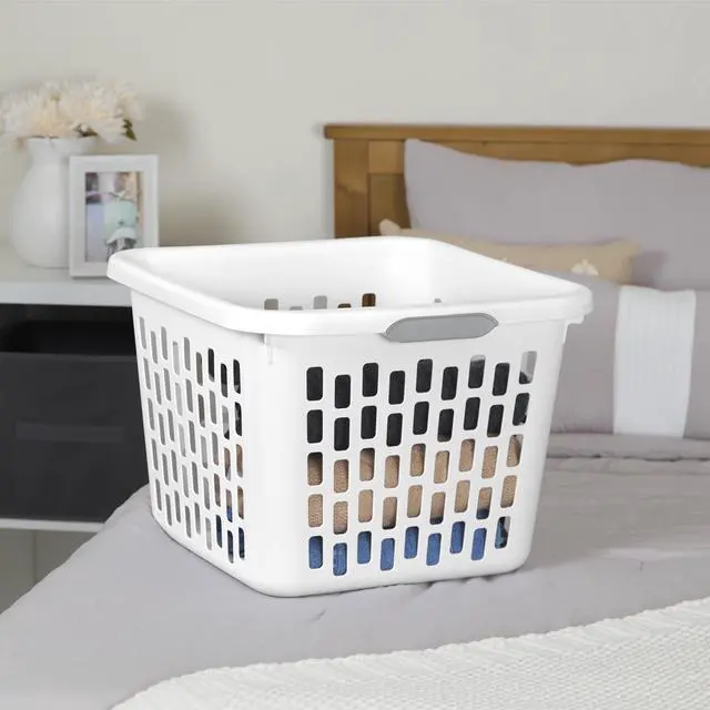 Alt view image 6 of 6 - Sterilite Small 1.5 Bushel Square Plastic Laundry Basket with 2 Comfort Grip Handles, White