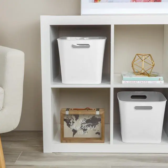 Alt view image 5 of 6 - (3 pack) Mainstays Cube Bin Open Plastic Storage Container with Handles, White