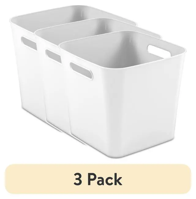 Alt view image 3 of 6 - (3 pack) Mainstays Cube Bin Open Plastic Storage Container with Handles, White