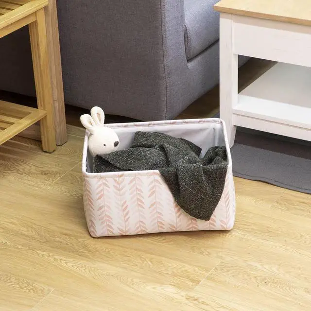 Main image of Mainstays Pink Blush Leaf Canvas Fabric Decorative Storage Basket with Handles, 15 in x 8 in x 11 in
