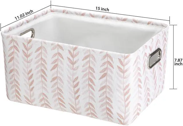 Alt view image 2 of 7 - Mainstays Pink Blush Leaf Canvas Fabric Decorative Storage Basket with Handles, 15 in x 8 in x 11 in
