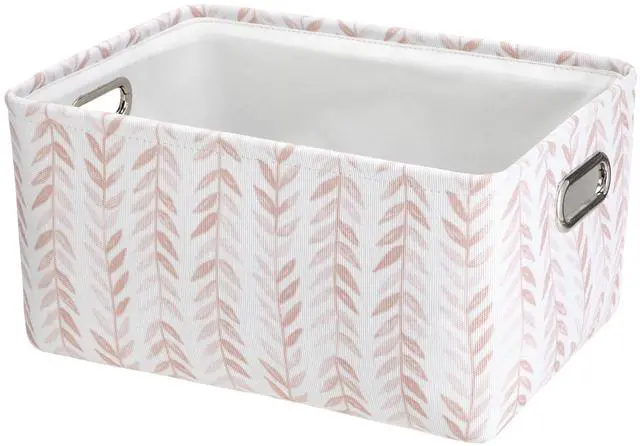 Alt view image 4 of 7 - Mainstays Pink Blush Leaf Canvas Fabric Decorative Storage Basket with Handles, 15 in x 8 in x 11 in