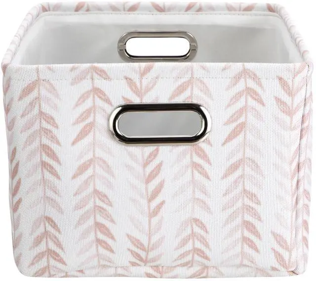 Alt view image 7 of 7 - Mainstays Pink Blush Leaf Canvas Fabric Decorative Storage Basket with Handles, 15 in x 8 in x 11 in