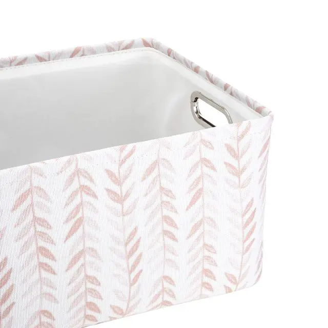Alt view image 3 of 7 - Mainstays Pink Blush Leaf Canvas Fabric Decorative Storage Basket with Handles, 15 in x 8 in x 11 in