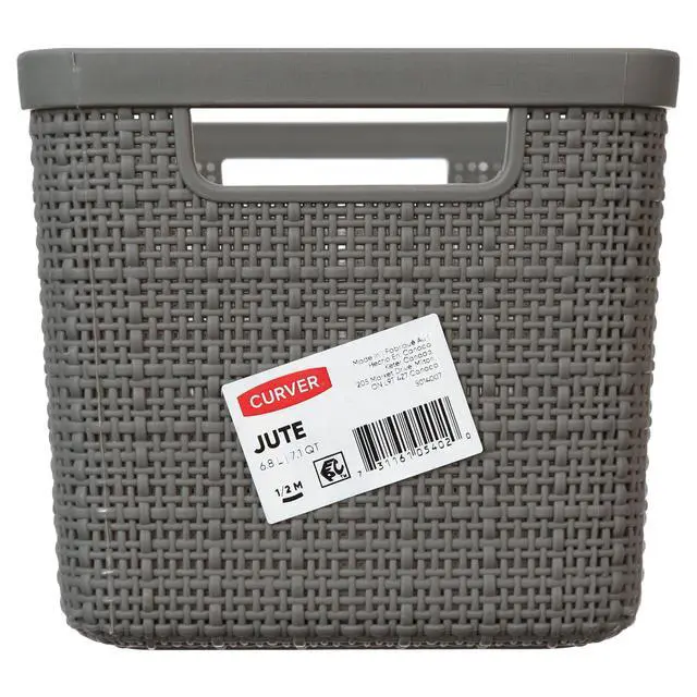 Alt view image 6 of 6 - Curver Jute Narrow Gray Plastic Decorative Storage Basket, 13.6 in x 6.7 in x 5.7 in