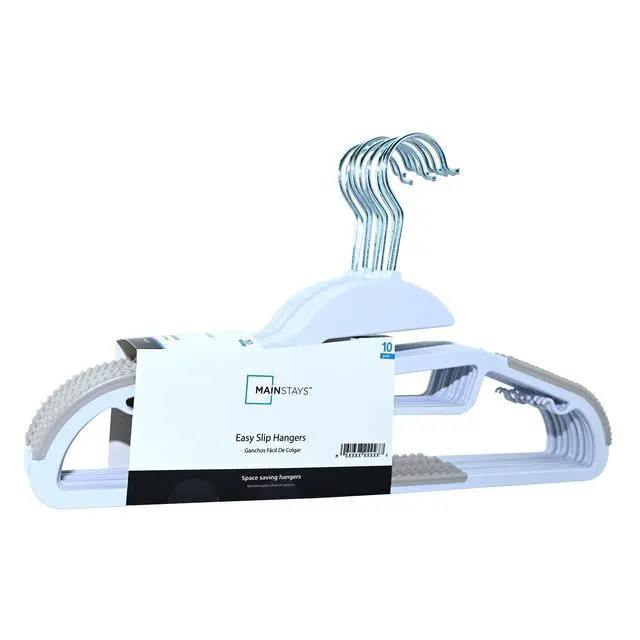 Alt view image 3 of 5 - Mainstays Easy Slip Plastic Clothes Hangers, Non-Slip, 10 Count, White/Grey Pumice