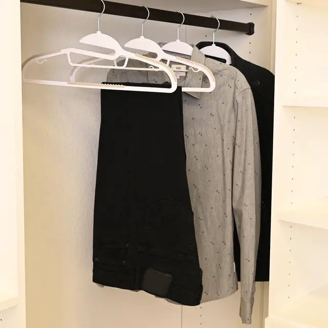 Alt view image 4 of 5 - Mainstays Easy Slip Plastic Clothes Hangers, Non-Slip, 10 Count, White/Grey Pumice