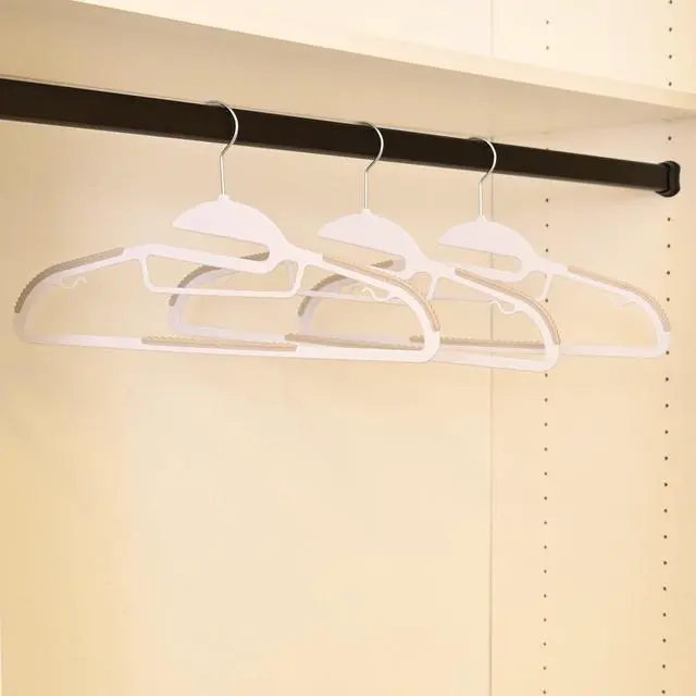 Main image of Mainstays Easy Slip Plastic Clothes Hangers, Non-Slip, 10 Count, White/Grey Pumice