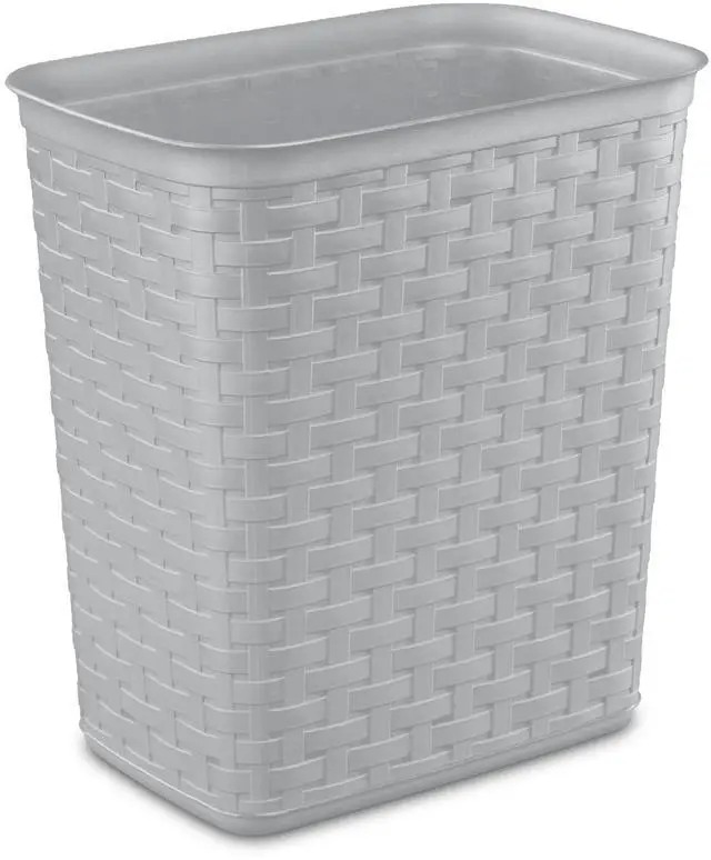 Alt view image 5 of 6 - Sterilite Small Bathroom Trash Can, 3.4 Gallon Plastic Weave Garbage Bucket Bin with No Lid, Gray