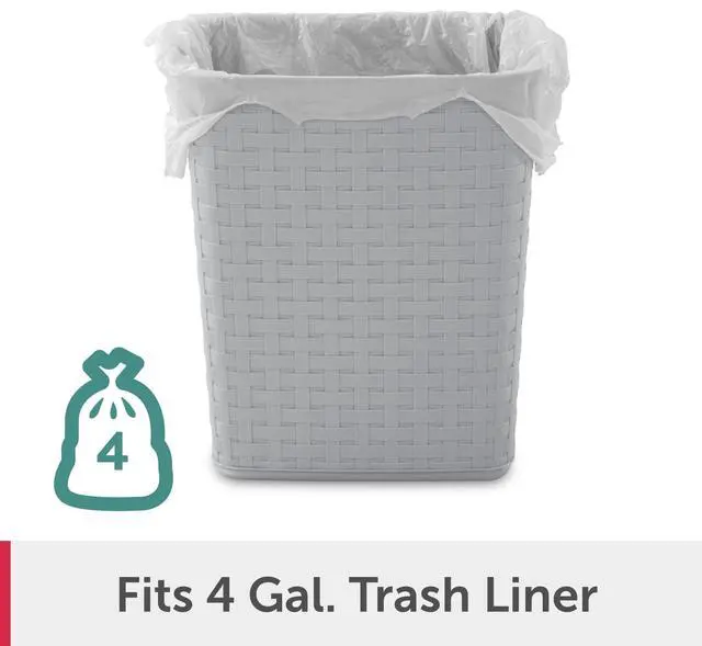 Alt view image 6 of 6 - Sterilite Small Bathroom Trash Can, 3.4 Gallon Plastic Weave Garbage Bucket Bin with No Lid, Gray