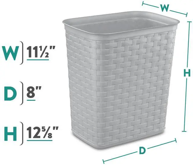 Alt view image 2 of 6 - Sterilite Small Bathroom Trash Can, 3.4 Gallon Plastic Weave Garbage Bucket Bin with No Lid, Gray