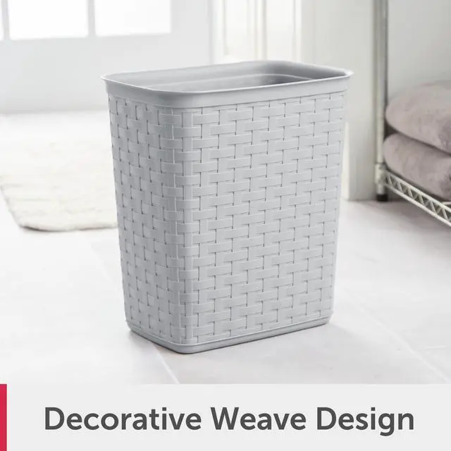 Main image of Sterilite Small Bathroom Trash Can, 3.4 Gallon Plastic Weave Garbage Bucket Bin with No Lid, Gray