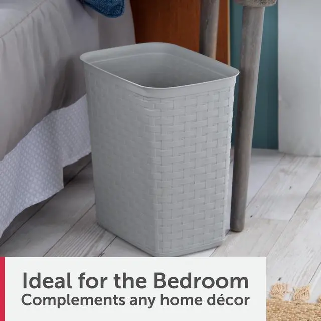 Alt view image 3 of 6 - Sterilite Small Bathroom Trash Can, 3.4 Gallon Plastic Weave Garbage Bucket Bin with No Lid, Gray