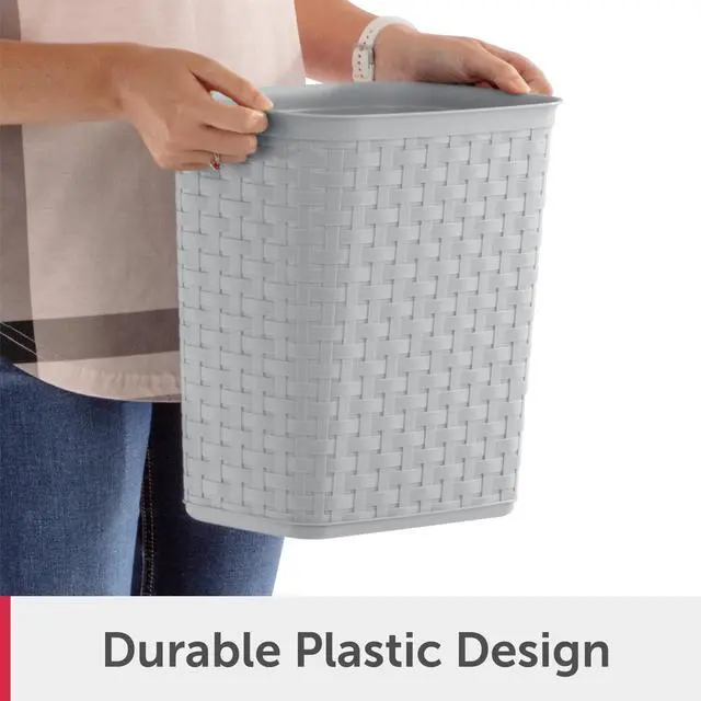 Alt view image 4 of 6 - Sterilite Small Bathroom Trash Can, 3.4 Gallon Plastic Weave Garbage Bucket Bin with No Lid, Gray