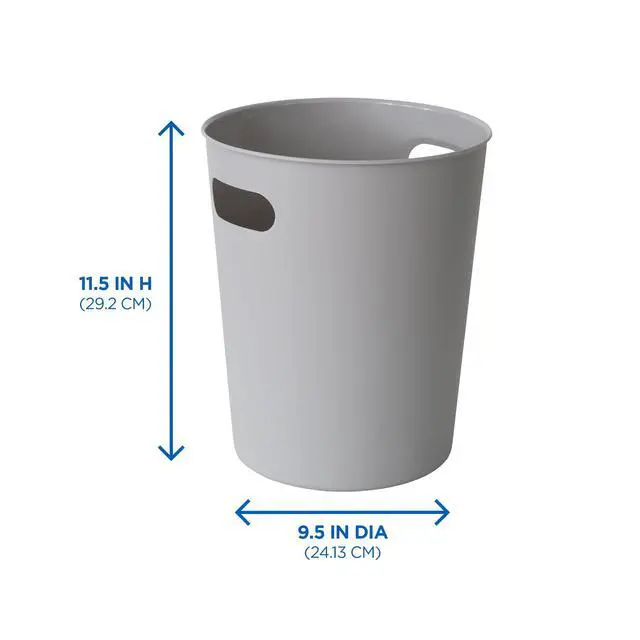 Alt view image 2 of 5 - Mainstays Basic 2.64 Gallon Plastic Wastebasket with Cut-Out Handles, Grey