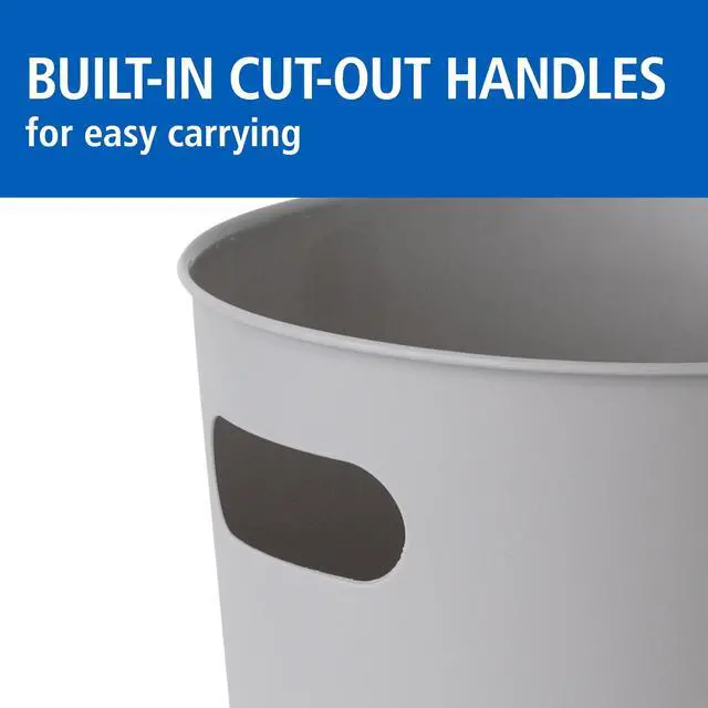 Alt view image 4 of 5 - Mainstays Basic 2.64 Gallon Plastic Wastebasket with Cut-Out Handles, Grey
