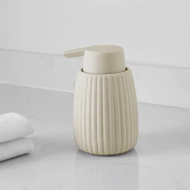 Main image of Mainstays Rubberized Plastic Ribbed Soap Pump, Beige