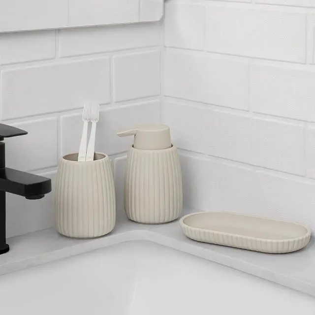 Alt view image 3 of 5 - Mainstays Rubberized Plastic Ribbed Soap Pump, Beige