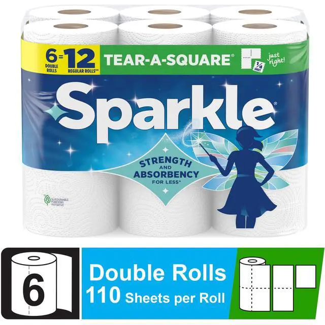 Alt view image 5 of 6 - Sparkle Tear-A-Square Paper Towels, 6 Double Rolls, 110 Sheets per Roll