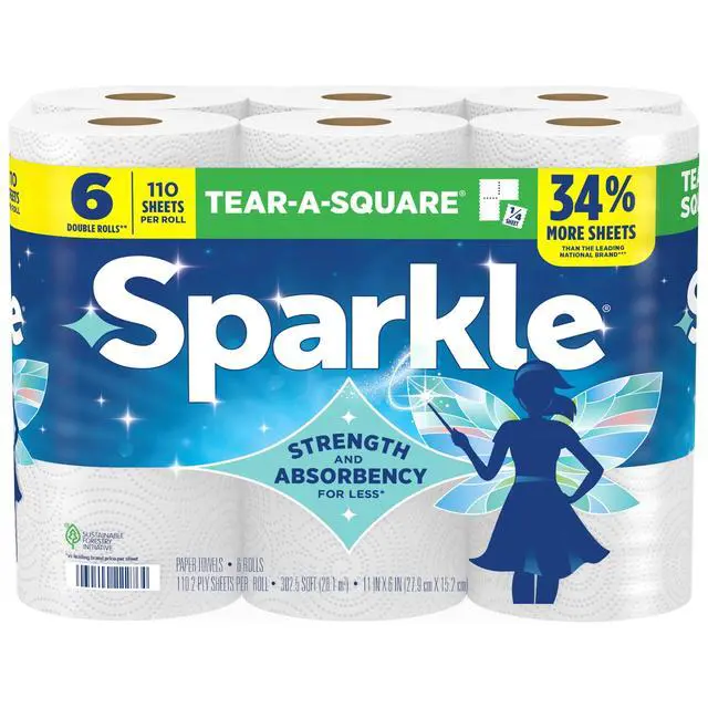Alt view image 4 of 6 - Sparkle Tear-A-Square Paper Towels, 6 Double Rolls, 110 Sheets per Roll