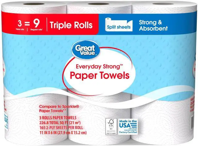 Alt view image 4 of 7 - Great Value Everyday Strong Paper Towels, 3 Triple Rolls
