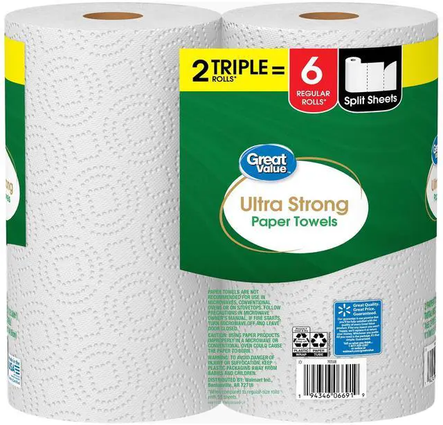 Alt view image 6 of 7 - Great Value Ultra Strong Paper Towels, 2 Triple Rolls, 330 Sheets
