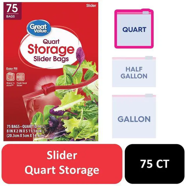 Main image of Great Value Fresh Seal Slider Zipper Quart Storage Bags, 75 Count