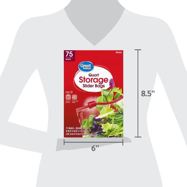 Alt view image 2 of 5 - Great Value Fresh Seal Slider Zipper Quart Storage Bags, 75 Count