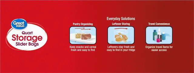 Alt view image 3 of 5 - Great Value Fresh Seal Slider Zipper Quart Storage Bags, 75 Count