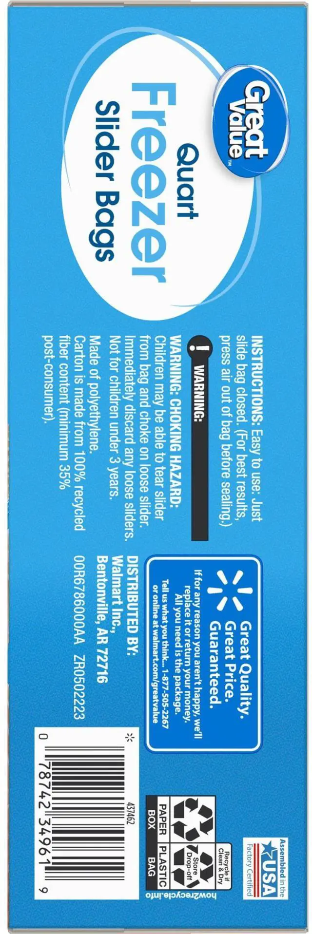 Alt view image 4 of 6 - Great Value Slider Zipper Freezer Bags, Quart, 50 Count