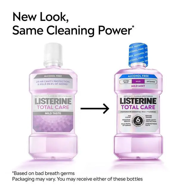 Alt view image 3 of 6 - Listerine Total Care Alcohol-Free Mild Mouthwash/Mouth Rinse, Mild Mint, 33.8 fl. oz/1L