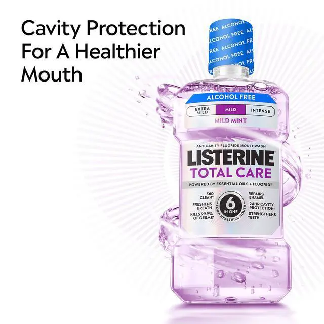 Alt view image 6 of 6 - Listerine Total Care Alcohol-Free Mild Mouthwash/Mouth Rinse, Mild Mint, 33.8 fl. oz/1L