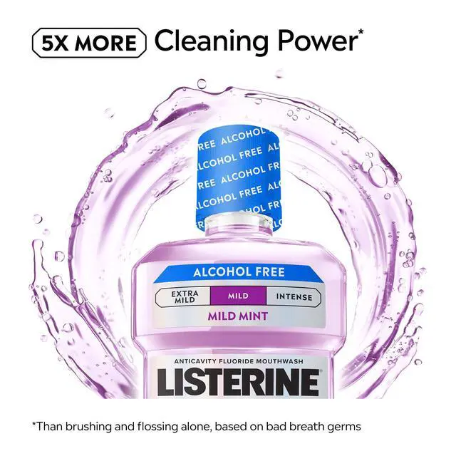 Alt view image 5 of 6 - Listerine Total Care Alcohol-Free Mild Mouthwash/Mouth Rinse, Mild Mint, 33.8 fl. oz/1L