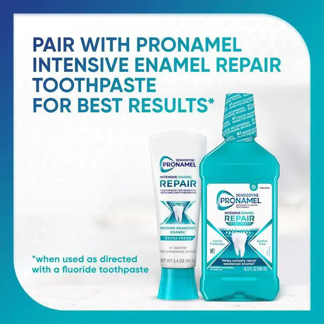 Alt view image 5 of 6 - Sensodyne Pronamel Intensive Enamel Repair Mouthwash to Help Actively Repair Enamel and Protect Against Cavities, Extra Fresh, 16.9 Fl Oz, for Adults