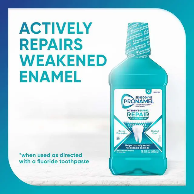 Alt view image 6 of 6 - Sensodyne Pronamel Intensive Enamel Repair Mouthwash to Help Actively Repair Enamel and Protect Against Cavities, Extra Fresh, 16.9 Fl Oz, for Adults