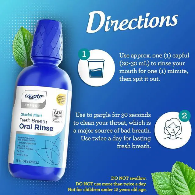 Alt view image 4 of 6 - Equate Alcohol-Free Fresh Breath Oral Rinse, Glacial Mint, 16 fl oz