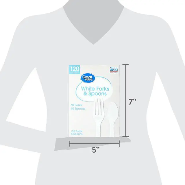 Alt view image 3 of 6 - Great Value Everyday Disposable Plastic Forks and Spoons, White, 120 Count, 60 Forks and 60 Spoons
