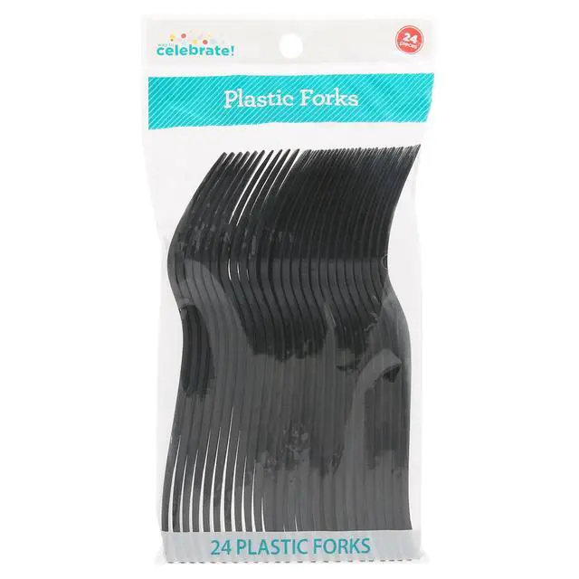 Alt view image 4 of 6 - (6 pack) 24 Count Black Disposable Plastic Forks by Way To Celebrate