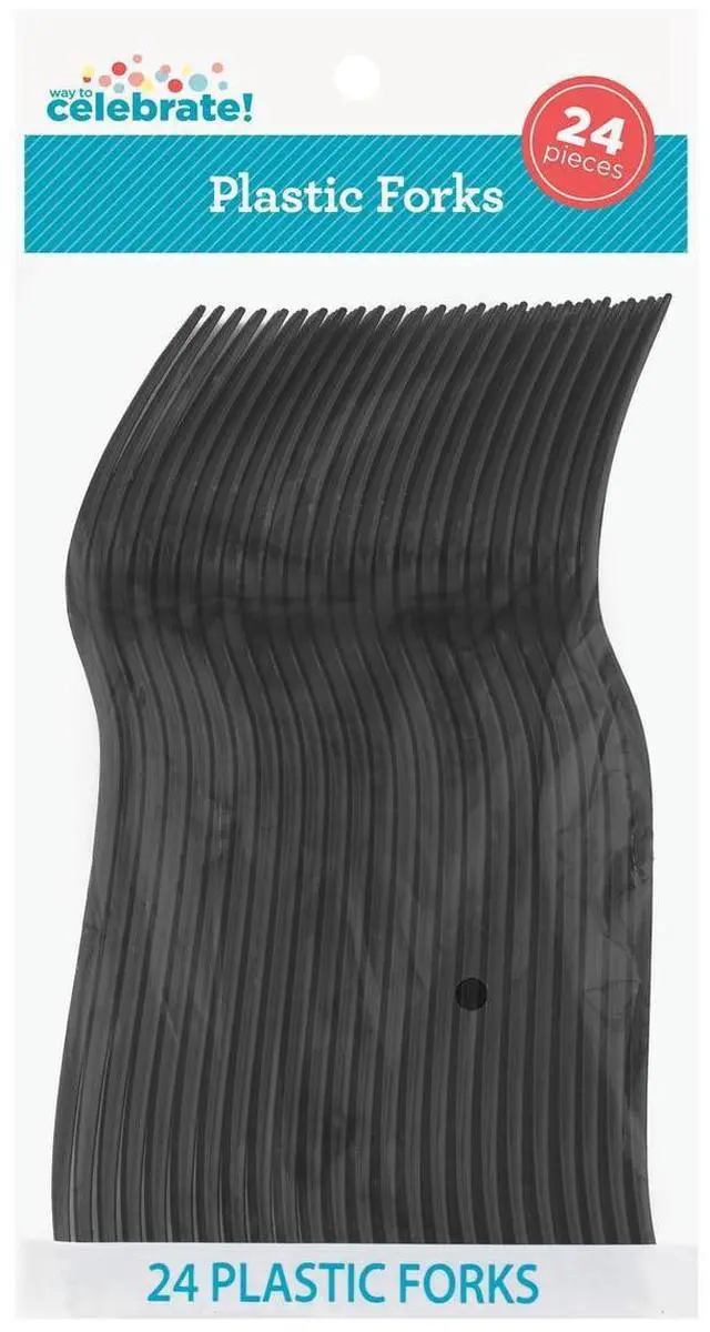 Alt view image 2 of 6 - (6 pack) 24 Count Black Disposable Plastic Forks by Way To Celebrate