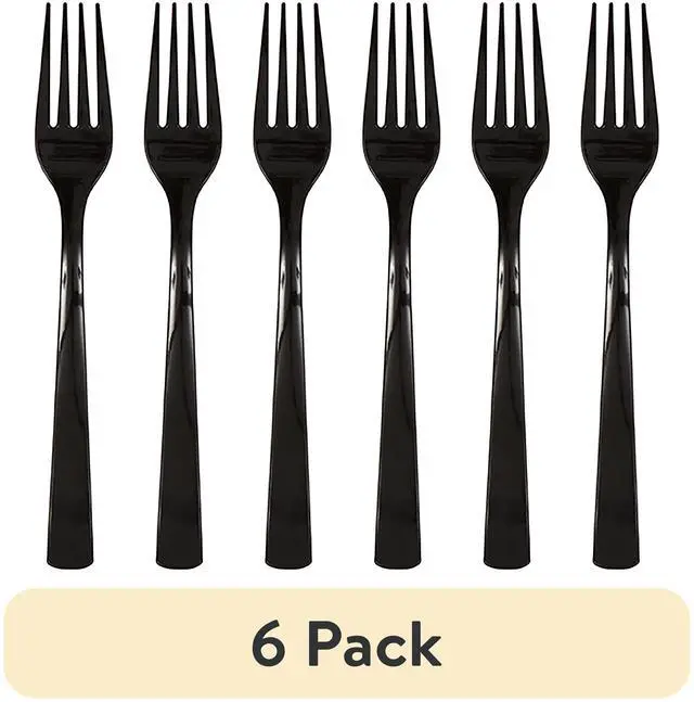 Main image of (6 pack) 24 Count Black Disposable Plastic Forks by Way To Celebrate