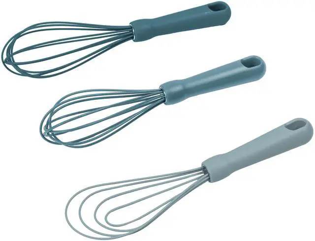 Alt view image 3 of 6 - Mainstays 3-Piece Silicone Whisk Set, 10.5"/10.4"/9.6" L, Blue Color