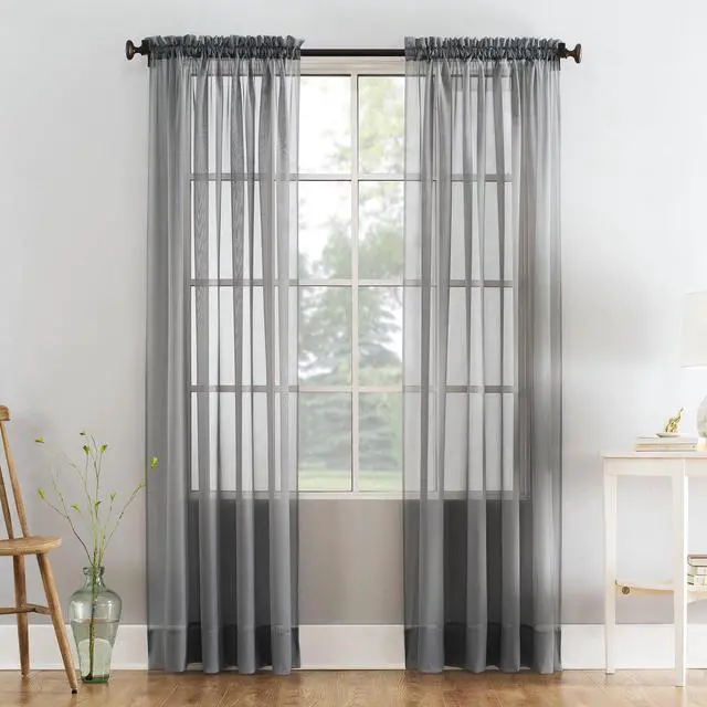 Alt view image 6 of 7 - Mainstays Marjorie 1-Piece Sheer Voile Rod Pocket Curtain Panel, 59"x108", Grey