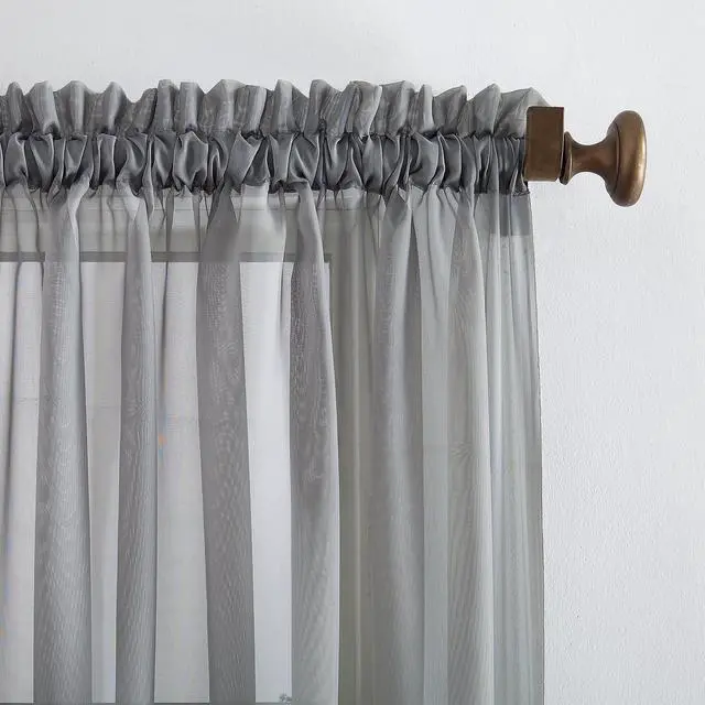 Alt view image 2 of 7 - Mainstays Marjorie 1-Piece Sheer Voile Rod Pocket Curtain Panel, 59"x108", Grey