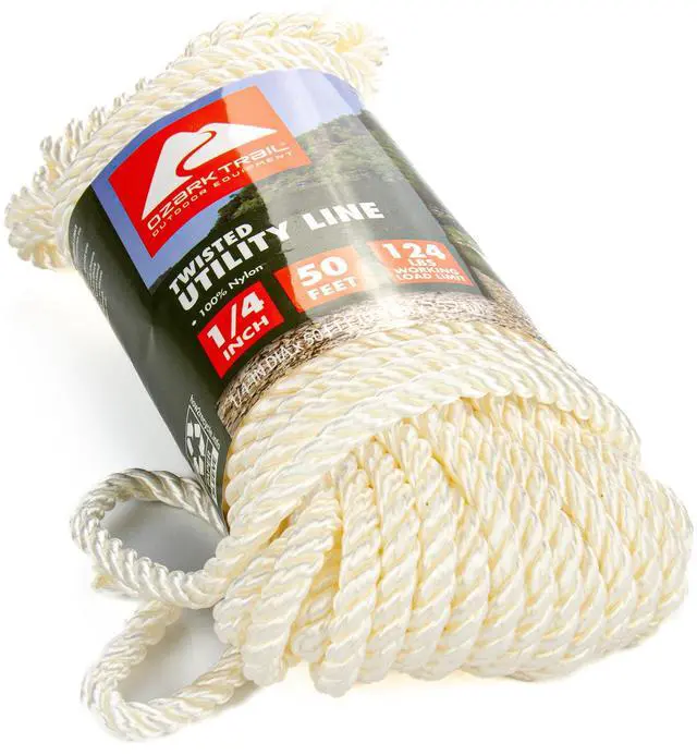 Alt view image 3 of 6 - Ozark Trail 1/4 in. x 50 ft Twisted Nylon Utility Line, White, 124 lb Working Load