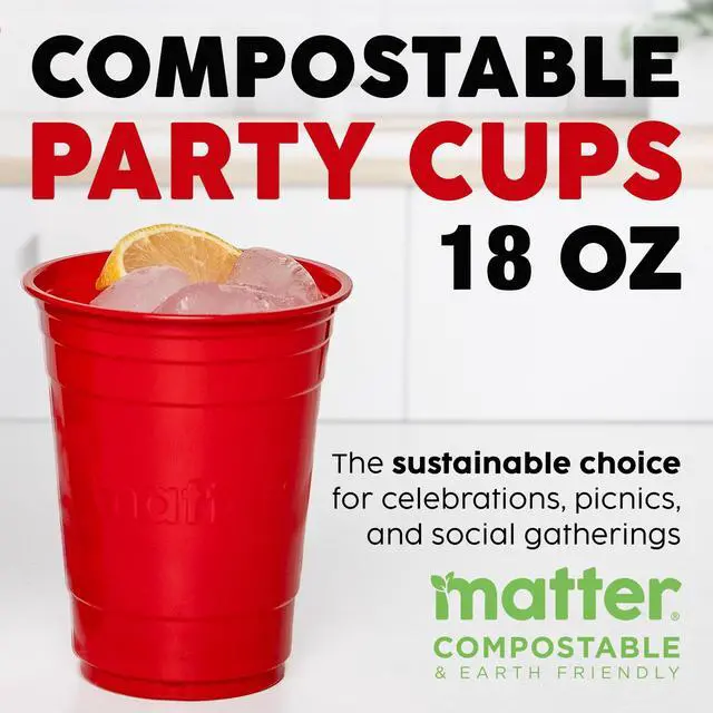 Alt view image 2 of 6 - Matter Compostable Red Disposable Cups, 18 oz, 50 Count