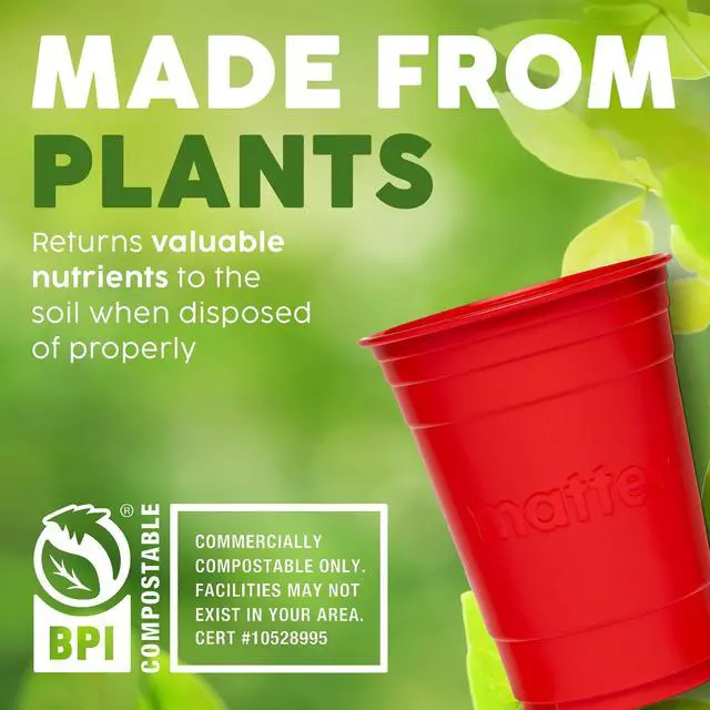 Alt view image 6 of 6 - Matter Compostable Red Disposable Cups, 18 oz, 50 Count
