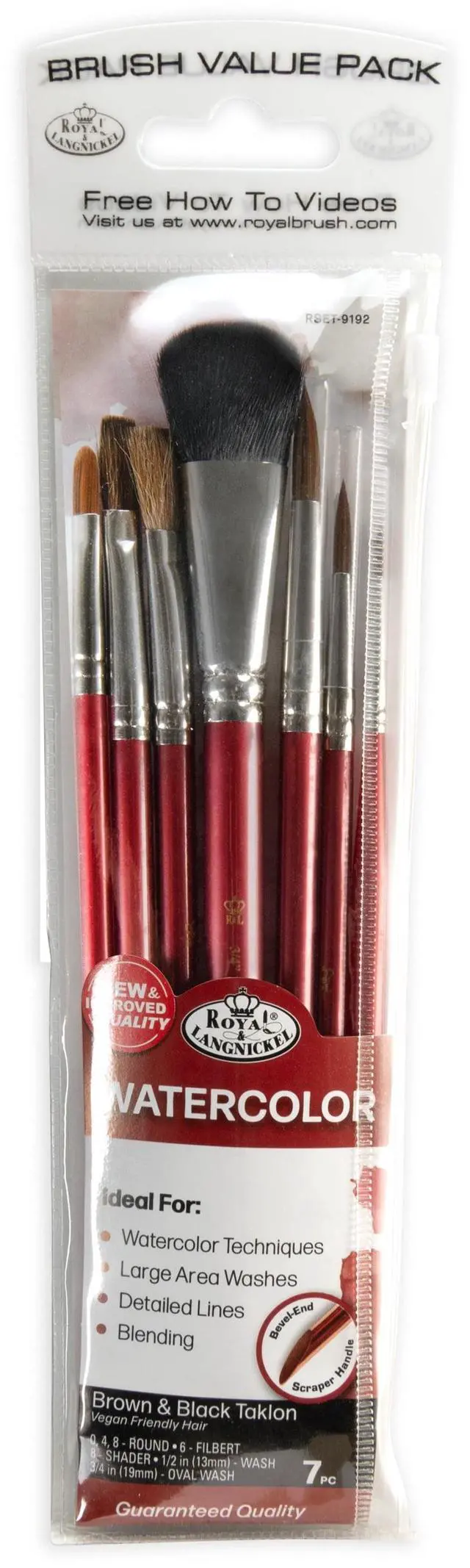 Main image of Royal & Langnickel - Assorted Shape Brown Taklon Watercolor Art Brushes 7 Pieces