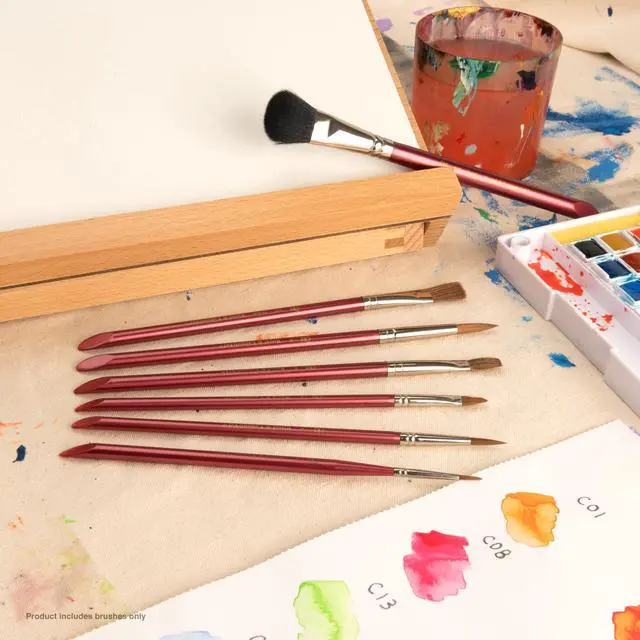 Alt view image 4 of 6 - Royal & Langnickel - Assorted Shape Brown Taklon Watercolor Art Brushes 7 Pieces