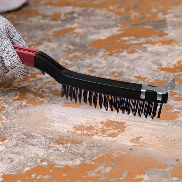 Alt view image 2 of 6 - Hyper Tough Wire Brush with Scraper, Carbon Steel, 3 x 19 Rows